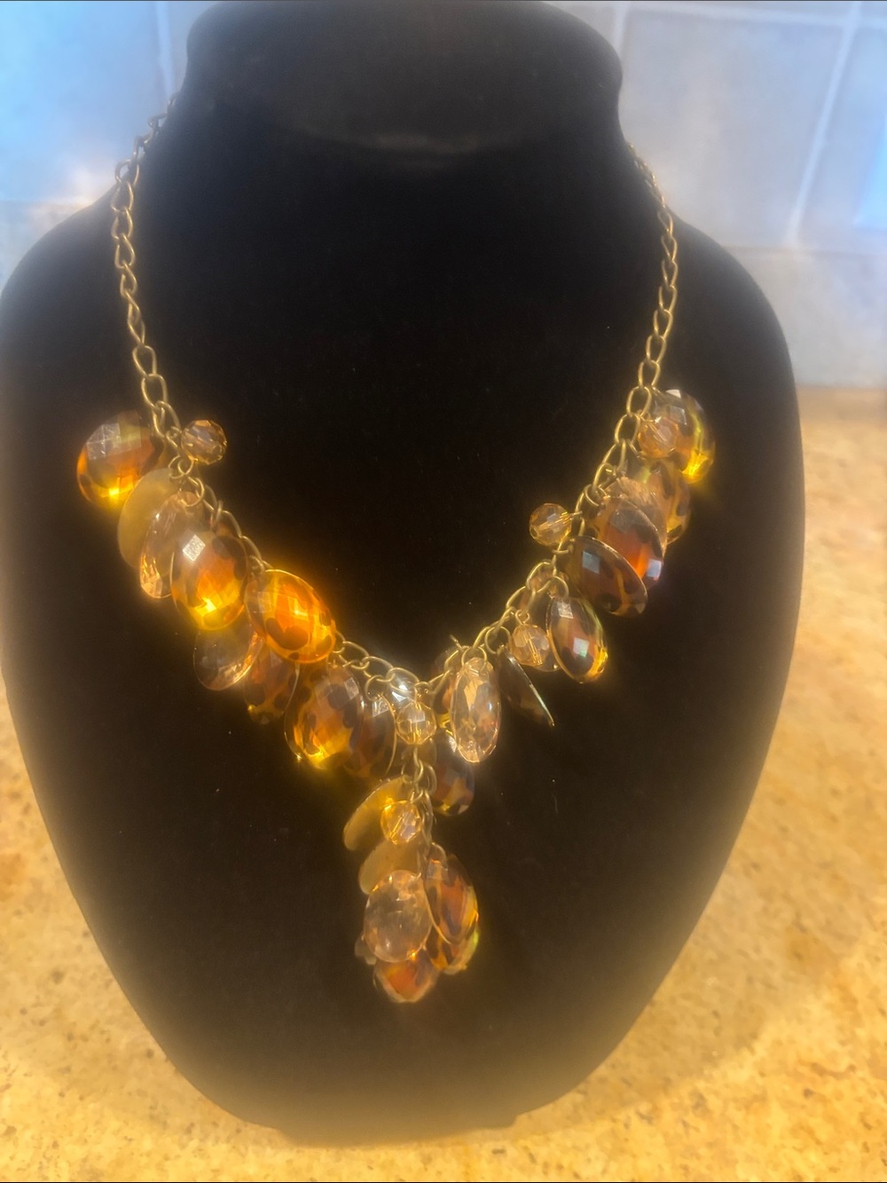 Amber Crystal Teardrop Statement Necklace - Unbranded